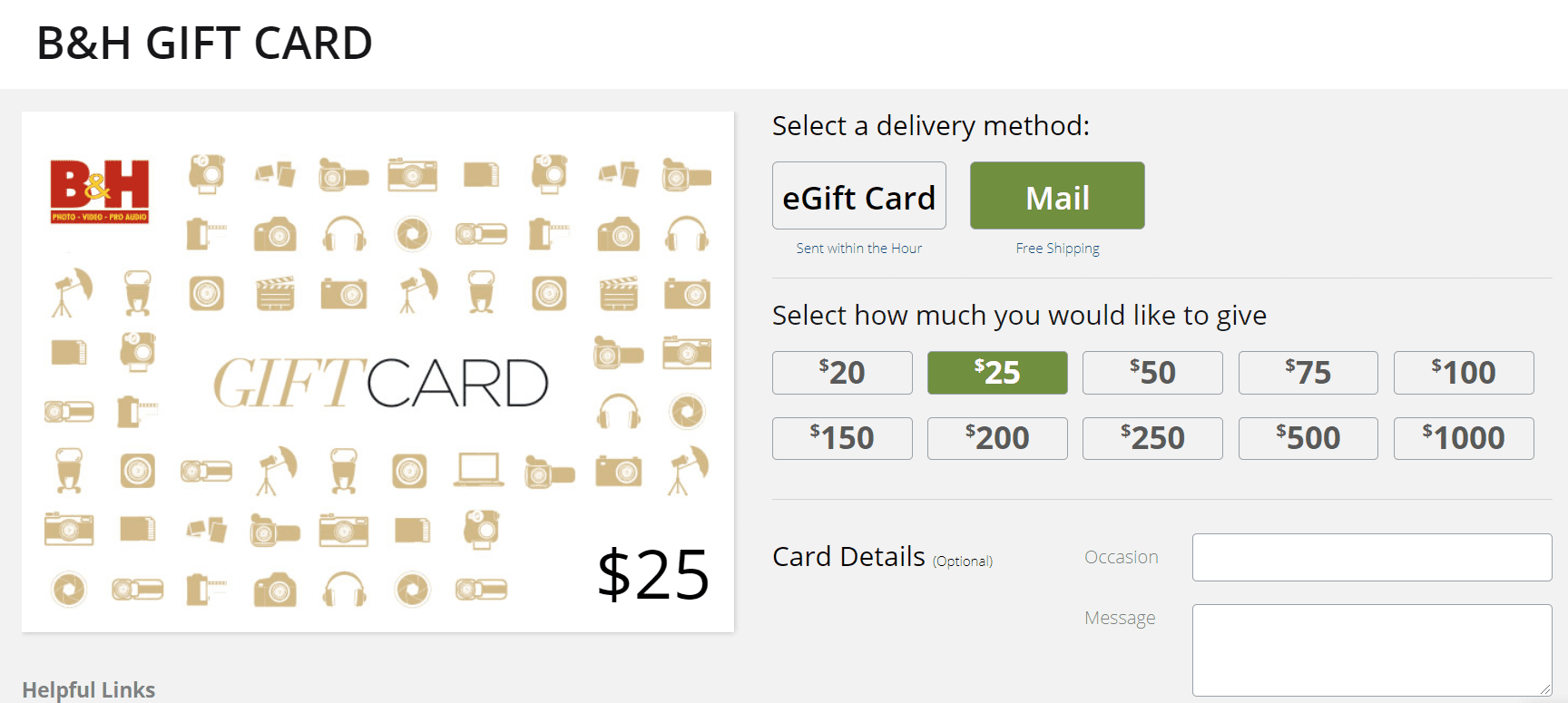 B&H Photo Video has gift cards