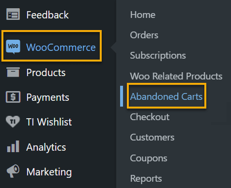 woocommerce abandoned cart tab