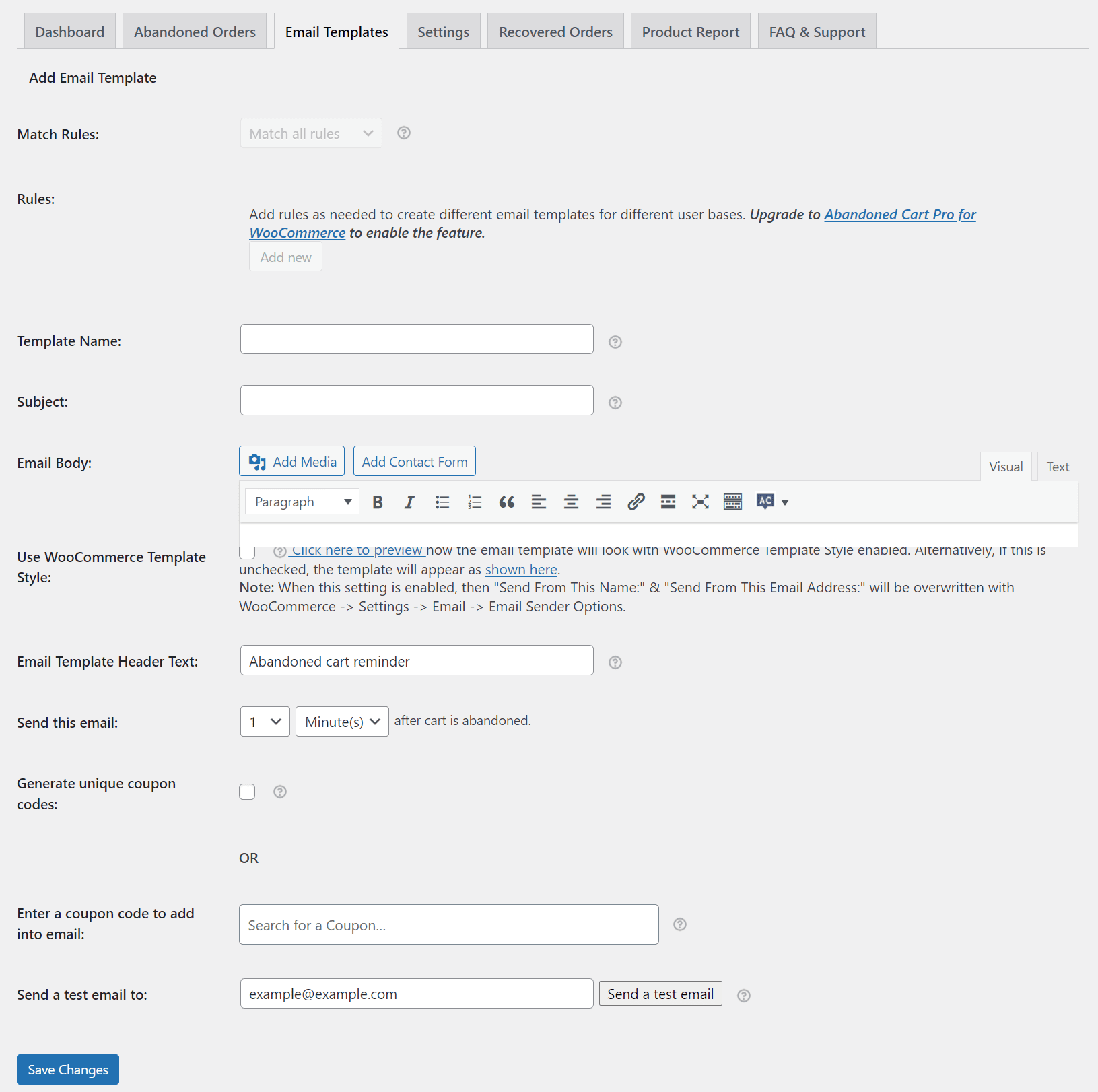 email templates settings