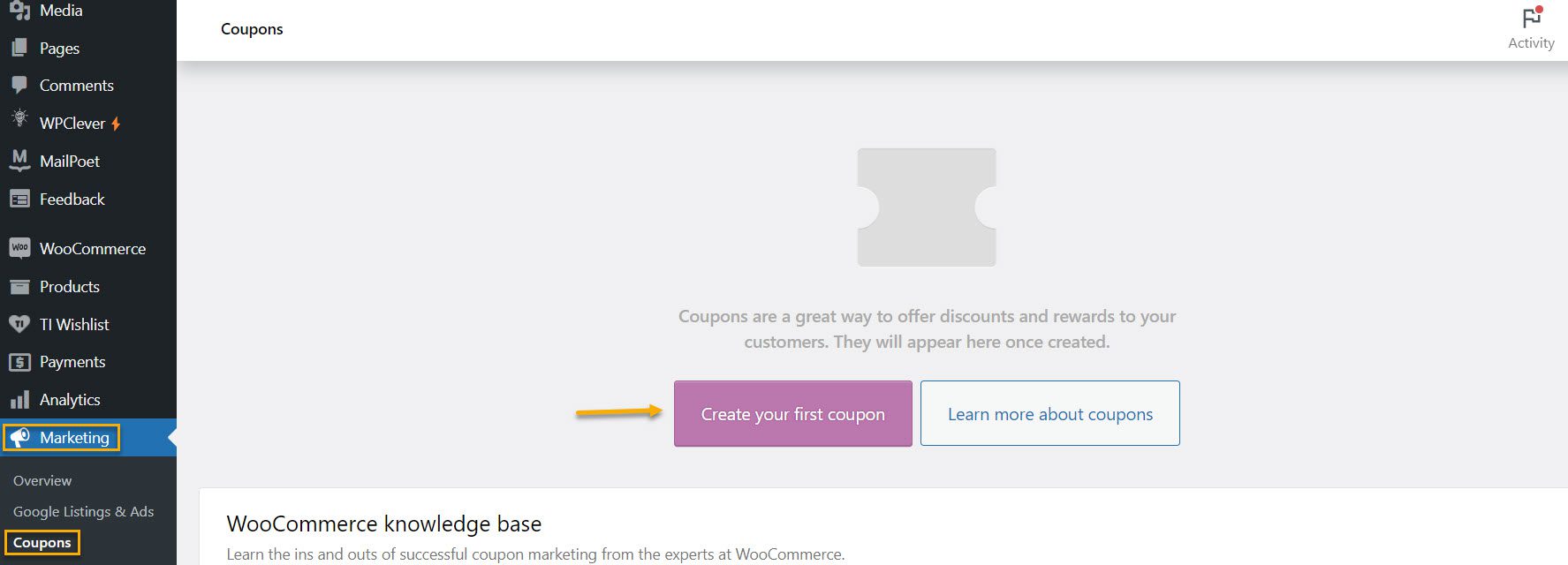 create your first coupon in woo 