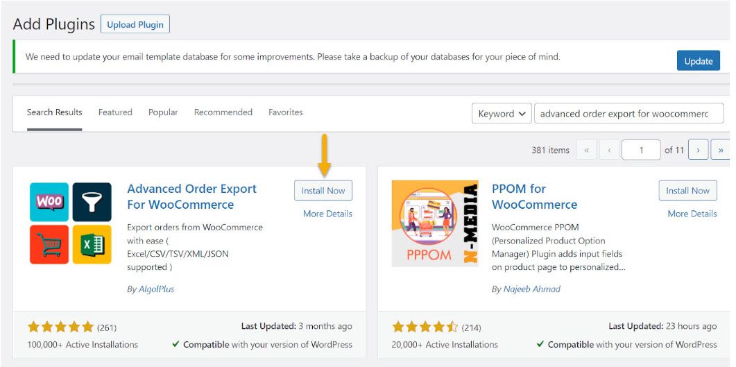 install advanced order export for woocommerce