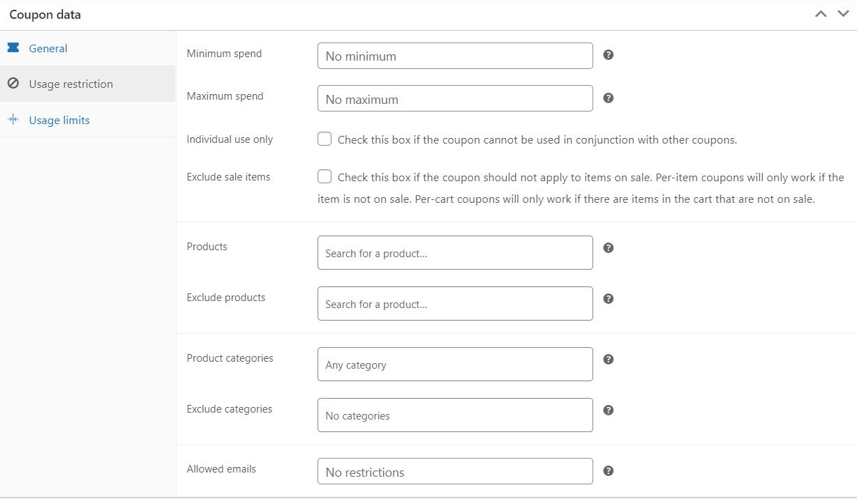 usage restriction coupon data 