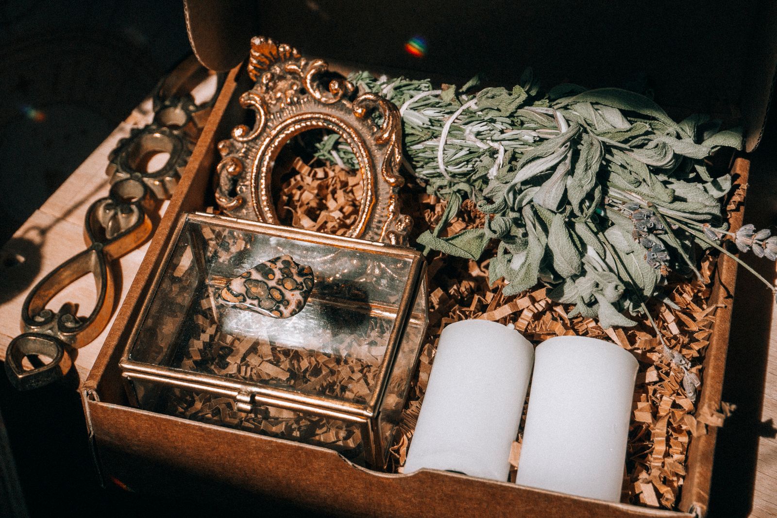 Assorted items inside a cardboard box