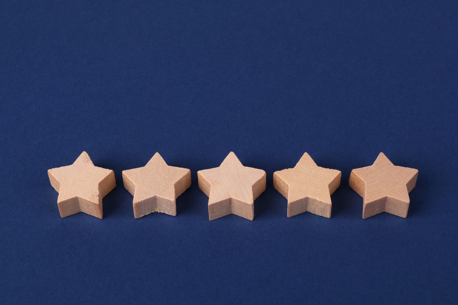 Wooden star rating on blue background