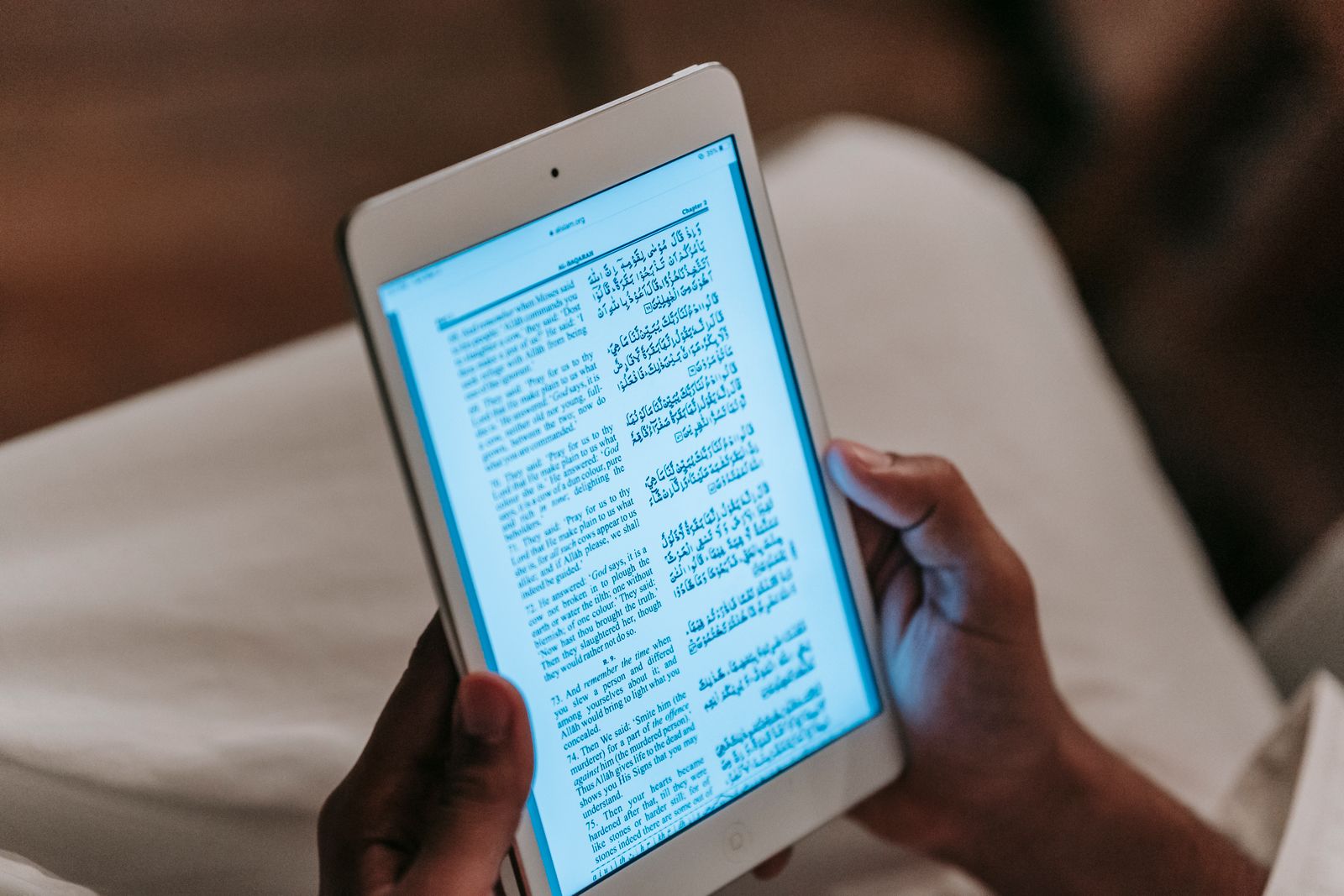 Person reading book on tablet