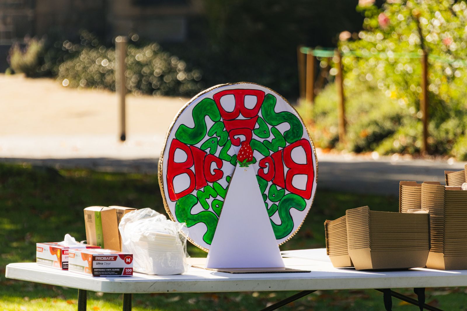 Colorful prize wheel at outdoor event